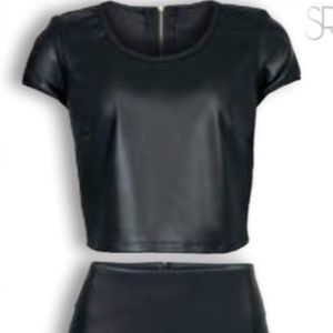 Stefano Di Roma Leather Crop Tee and Long Skirt Set